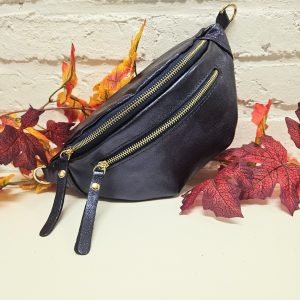 Banane SACHA cuir métallisé double zip