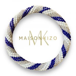 Bracelet Népalais Maison Kizo Motif Bleu majorelle Argenté et blanc