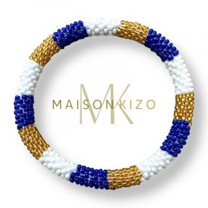 Bracelet Népalais Maison Kizo Motif Bleu majorelle Doré et blanc