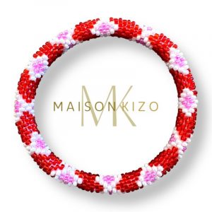 Bracelet Népalais Maison Kizo Motif Rose blanc et rouge