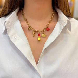Collier à Charm’s Rouge à lèvres Acier inoxydable