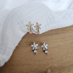 Boucles d’oreilles fleurs à strass
